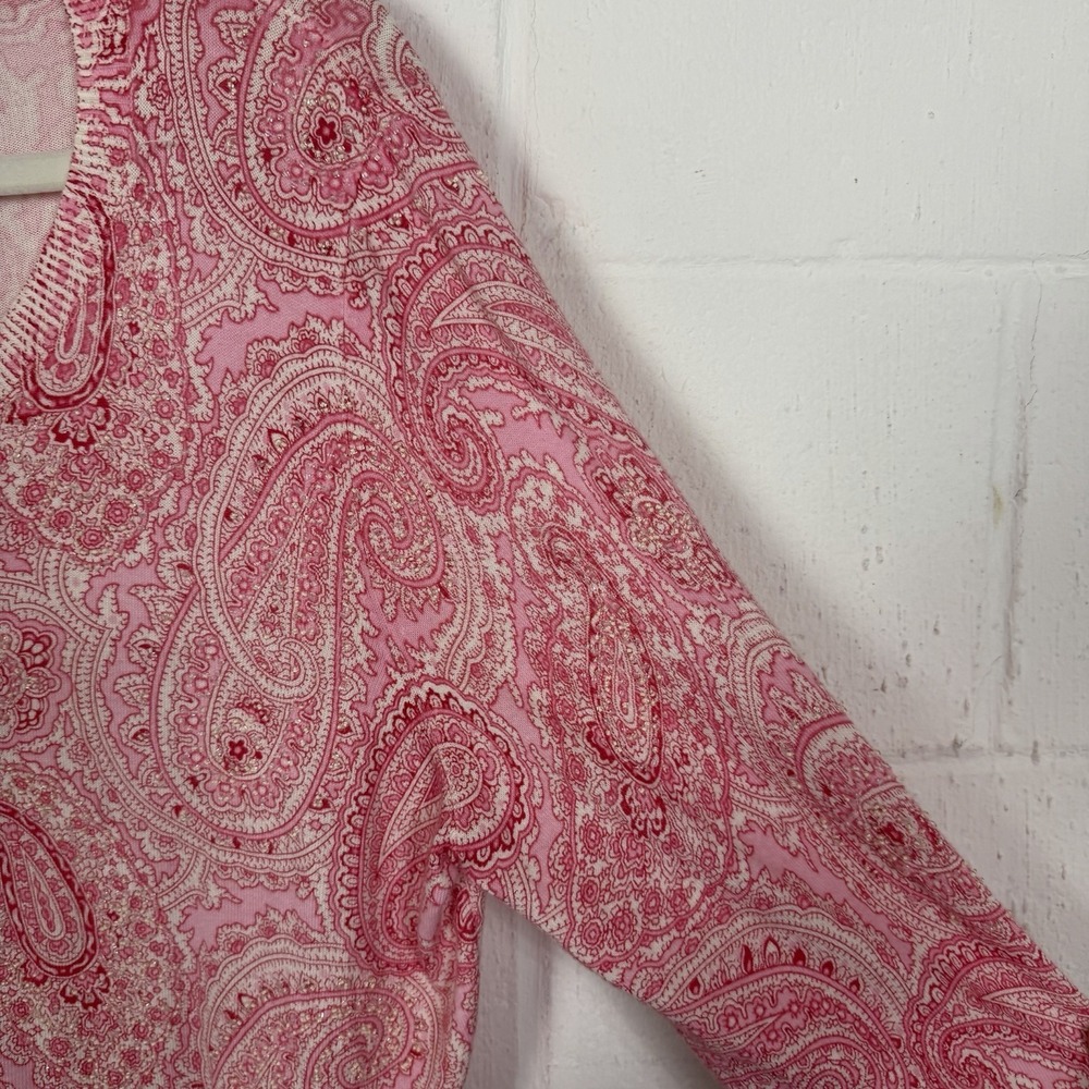Talbots Cardigan Pink Paisley Beaded Soft Feminine Career Sparkly Dainty Size XL - Picture 7 of 12